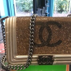 CHANEL Gold and Black Chain Shoulder Bag
